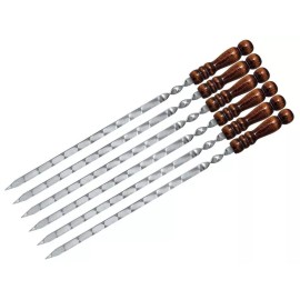 MangalGrills 10-Pack Stainless Steel Flat BBQ Skewers with Wooden Handle - 24in to 28in Long - V2 W:(1/2"-12mm) L:(28"-72cm)