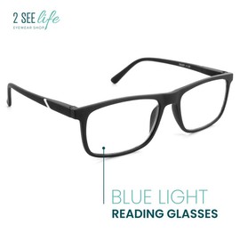 Premium Black Frame Blue Light Blocking Reading Glasses Men - Sturdy Spring Hinges Blue-Light Readers for Men - Trendy for all Face Shapes Blue Blocker Cheaters - Rectangle Frame Bluelight Reader 3.0
