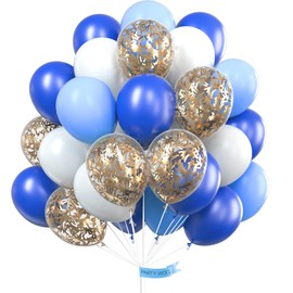 PartyWoo Balloons Blue White Pack of 70 12 Inch Balloons Blue, Light Blue Balloons, White and Sparkle Balloons Gold, Blue Gold for Royal Birthday, Baby Shower Boy