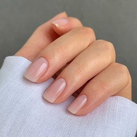 KQueenest Ombre Pink French Press on Nails Short Square, Short Fake Nails Glue on Short Square Nails Press ons, Natural Ombre Pink Nails Glue on Nails Short Stick on Nails for Women 24 Pcs