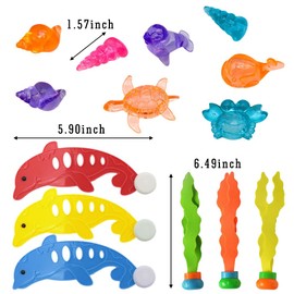 SGACMTIF Diving Pool Toys Set,14Pcs Swimming Pool Toys Diving Toys Set,Includes 3 Seaweed,3 Dolphin,8 Marine Organisms Underwater Diving Game Kit Treasures Training Toys With Storage Bag Great Gift