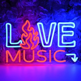 SYLHOME Live Music Led Neon Light Sign Fire Hot Bar Pub Music Studio Club Bedroom Wall Decor Sign Game Room Birthday Christmas Party Gifts 15.75" X 9.84" USB
