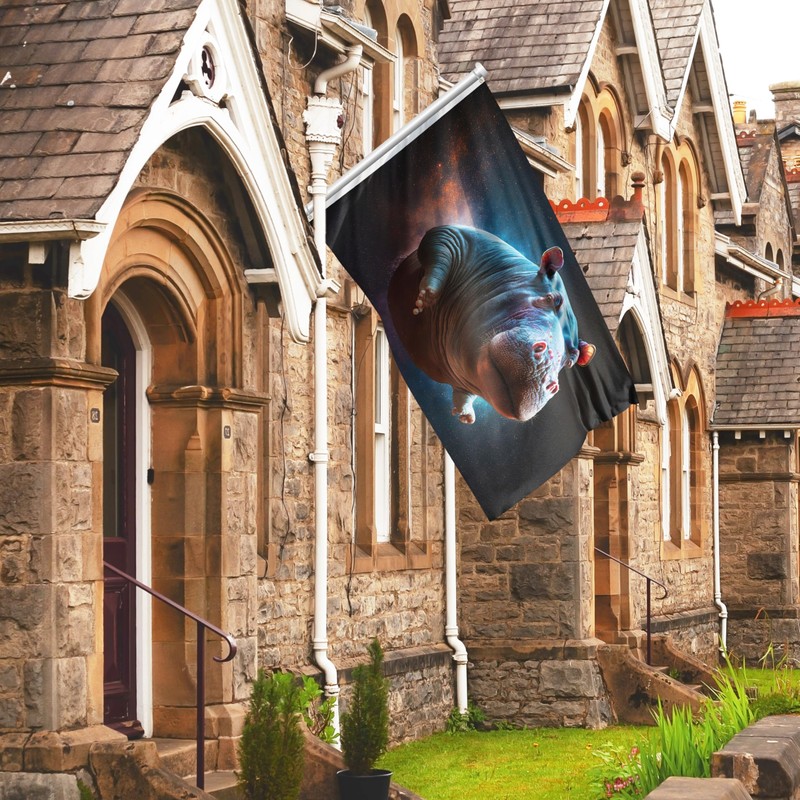 Flying Space Hippo Flag - Large Funny Flag - Double-Sided