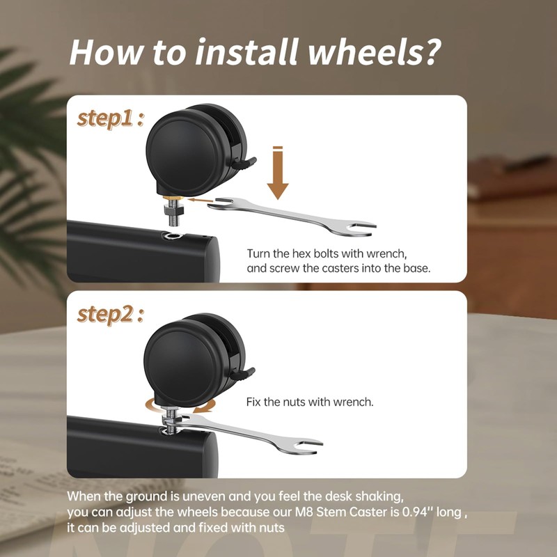 JOY worker Lockable Stem Caster Wheels Set of 4, Metric