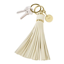 THINGS REMEMBERED Engraved Cream Leather Tassel Keychain & Bag Tag (Free Customization)