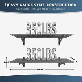 Jusgym 2 Pack Heavy Duty Garage Wall Shelving Set (1.5x4ft), Wall Mounted Garage Shelves 700lbs Capacity, 18"x48" Shelf Storage Rack Floating Shelves, Black