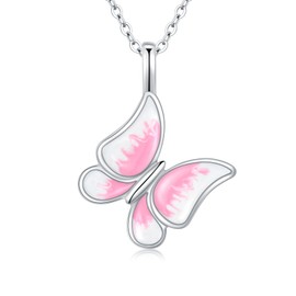 MBSUUH Sterling Silver Pink Butterfly Pendant Necklace for Women Teen Girls Butterfly Jewelry Gifts