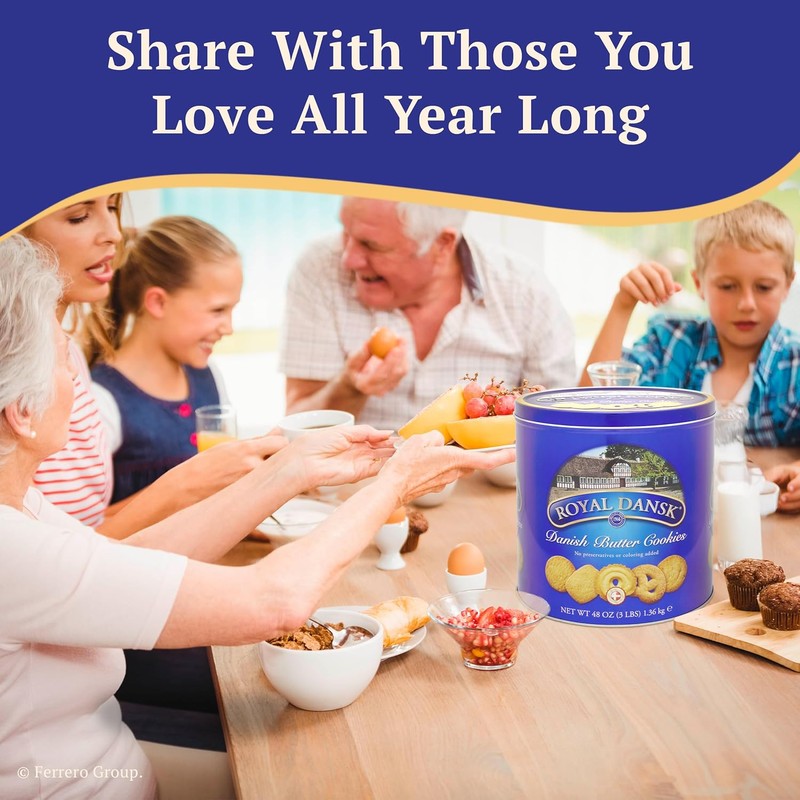 Royal Dansk Danish Butter Cookies, 48oz Exclusive Tin, Traditional Assortment,