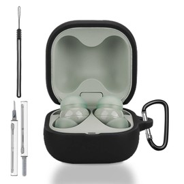 for Sony LinkBuds Fit Case Cover, Full Protective Silicone Skin Cover for Sony LinkBuds Fit WF-LS910N,with Keychain & Lanyard and Cleaner Kit, Front LED Visible, Black