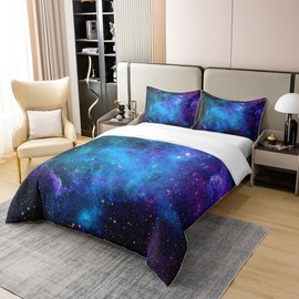 Erosebridal 100% Cotton Purple Galaxy Comforter Cover Moon Star Bedding Set Twin Night Starry Sky Space Duvet Cover Black Nebula Cosmos Twinkling Stars Navy Blue Quilt Cover for Kids Boys Girls