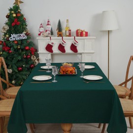 Yrendenge Green Linen Christmas Tablecloth, Water Resistant Tablecloth, Washable Wrinkle Resistant Tablecloth, Kitchen Party Christmas Decoration Tablecloth, 51x87in(130 x 220cm)