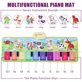 Kids Musical Farm Animals Piano Play Mats, Baby Musical Keyboard Floor Playmat, Learning Keyboard, Educational Toy,Touch Play Blanket Funny Xmas Gift Toys for Toddlers 3 6 12 Year Old Girl