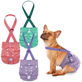 Pet Soft Reusable Dog Diapers Female with Suspender Detachable, Washable Doggie Diapers for Female Dogs Small, Doggy Pants Diaper for Girl Dogs in Period Heat, 3 Packs S Pinkycolor