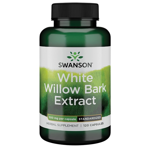 Swanson White Willow Bark Extract - Promotes Joint Support and Muscle Relief - Standardized to 15% Salicin - Natural Supplement with No Stomach Irritation - (120 Capsules, 500mg Each)