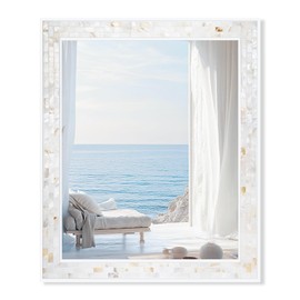 Tanmicoshomy 30 x 36 Inch Rectangle Wall Mirror, Natural Shell Framed Rectangular Mirror for Bathroom, Vanity, Bedroom, Living Room, Entryway, Wall Mounted Horizontal or Vertical, White
