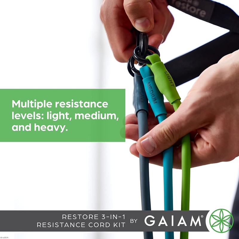 Gaiam 3-in-1 Resistance Band Kit with Comfort-Grip Handles and Interchangeable
