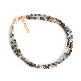 Gempires Moss Agate Beaded Bracelet, 3 Strand Bracelet, Multi Strand Bracelet, Natural Gemstone Jewelry, 14k Gold Plated, 8" Adjustable Chain, Gift for Her (Mossagate)