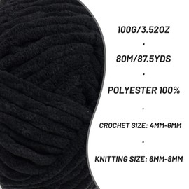 4 Packs Fluffy Chenille Yarn for Crocheting, Chunky Velvet Yarns for Crochet Amigurumi, Baby Yarn for Crocheting Soft Blanket, 349.9yds /14.1 oz Bulky Yarns for Crafts/Hats/Shoes/Socks (4 Black)