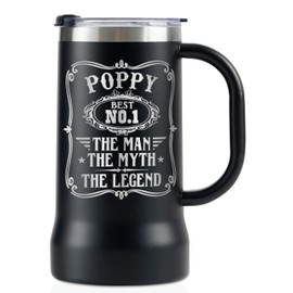 Onebttl Poppy Gifts Stainless Steel Beer Stein Tumbler, 24oz Beer Mug with Lid for Father's Day, Christmas - Man Myth Legend
