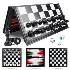 Magnetic Chess Game, Travel Chess, Magnetic Game, Magnetic Chess, Chess Board, Chess/Lady/Backgammon 3-in-1 Set, Portable Foldable Travel Magnetic Chess Board for Children