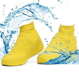 LUSIAINA Latex Waterproof Shoe Covers, Upgrade Reusable Not-Slip Rubber Rain Overshoes, Rain Shoe Covers for Men Woman Sneaker Shoe Protectors (M, yellow)