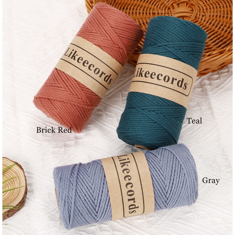 Likeecords Cotton Crochet Yarn for Bag,2Mm X 160 Yards,Macrame Cord,Chunky