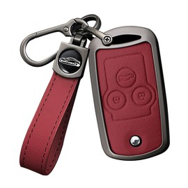 Ysbxitu 3 Buttons Zinc Alloy and Leather Smart Key Fob Cover with Keychain Remote Key Shell Case Compatible with Honda Civic Fit IX Pilot for Acura MDX TL Key Sleeve Key Holder-Long Keychain Red