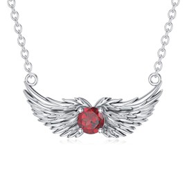 BETHZA Natural Garnet Angel Wing Necklace 925 Sterling Silver Real Red Garnet Gemstone Guardian Angel Wing Pendant Jewelry for Women Mom