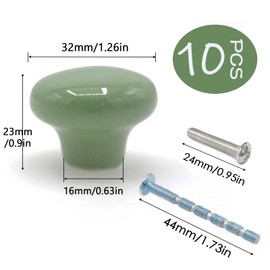 Joyangy 10Pack Ceramic Cabinet Knobs, 1.26Inch/32mm Green Round Drawer Dresser Knob Pulls Handle with Screws for Kitchen Cupboards, Wardrobes, Children's Rooms, Bedroom Furniture & Office Desks