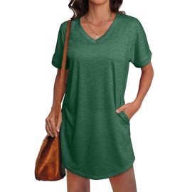 SAMPEEL Casual Dresses for Women V Neck Short Sleeve Swing Dress Spring Fashion 2024 Green 2XL
