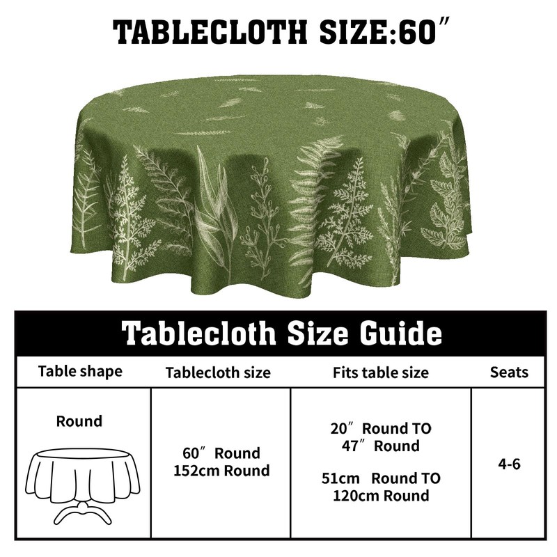 Kawani Spring Summer Leaf Tablecloth Round 60 Inch Green Plant