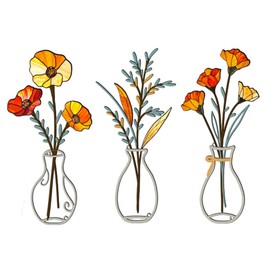 Ausugar - 3 piezas de flores de metal para decoración rústica de granja, decoración de pared de baño, comedor, decoración minimalista para inauguración de la casa (colorido-C)