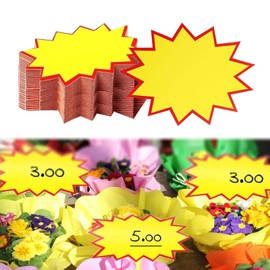 Pack of 60 Price Tags, 12 x 16 cm Sales Signs, Price Labels, Fluorescent Signs Burst Paper, Sign Price Stickers, Display Merchandise Signs, for Supermarkets, Shops