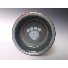 Large Pet Dish, Dog Cat Food Water Bowl, Stone Color with Light Blue Swirl, Handmade Stoneware Ceramic