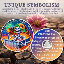 4 Year Sobriety Coin - Reborn in Fire Affirmative AA Chip Medallion with Serenity Prayer - NA Alcoholics Anonymous Token Gift for Sober Men & Women on Recovery Anniversaries