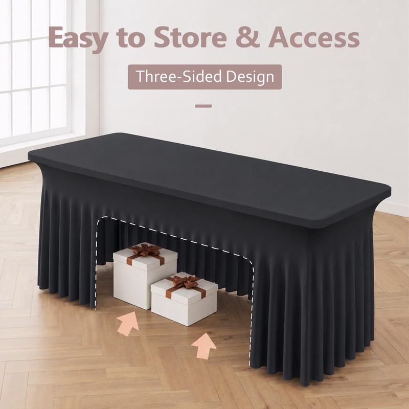 6FT Black Spandex Open Back Table Cover for Rectangle Tables,