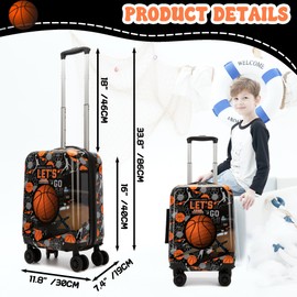 Homskiii Kids Basketball Suitcase Set for Boys Hardside Luggage with Spinner Wheels 2 Piece 16inch Toddler Suitcase for Boys Travel Carry on Luggage Airline Approved