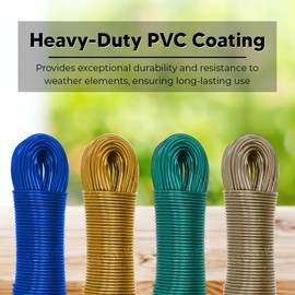 Zinnia Assorted Colored Washing Line Rope 25m Long Heavy Duty PVC Coated with Steel Core Long Ideal for Home, Garden, Outdoor Use