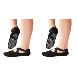 Win.Deeper Yoga Socks, Yoga Socks, Ballet, Pilates, Anti-Slip, Women's Hot Yoga Wear, 8.3 - 10.2 inches (21 - 26 cm), Black, Black 2-Pair Set-N