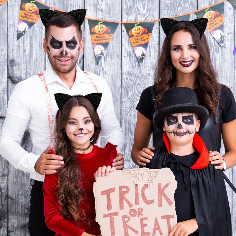 Kafolix Black Cat Ears Headband – Glittery Feline Costume Accessory