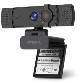 WINSAFE 4K Webcam for PC, UHD Video Calling, PDAF AutoFocus, Dual Noise-Canceling Microphones, 70° FOV, 1080P@60FPS, Privacy Cover, USB Plug&Play, Works with Teams, Zoom, OBS, Skype