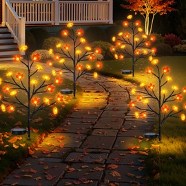 unlemoni 4 Pack Fall Solar Lights Outdoor, 80 LED Maple Pumpkin Stake Lights with 8 Mode, Waterproof Solar Pathway Lights for Garden Patio Yard Fall Outdoor Decor