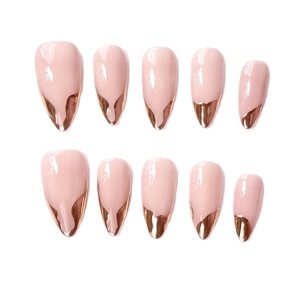 French Tip Handmade Press On Nails Almond- Cat Eye with