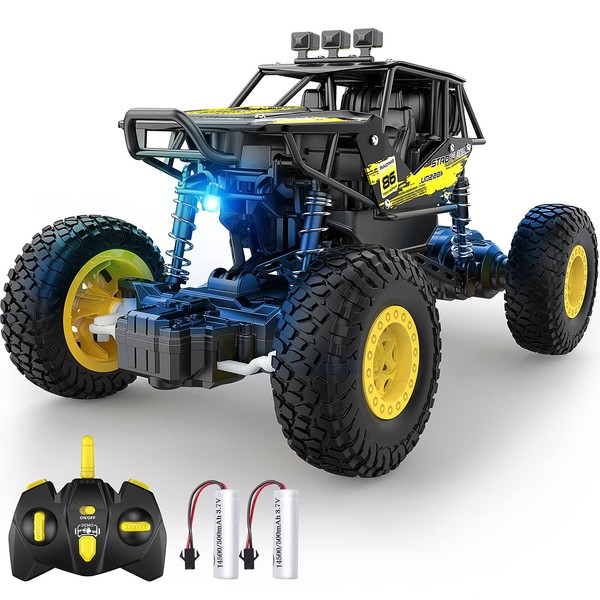 DoDoeleph Remote Control Car Metal,RC Monster Trucks,1/20 Scale LED 2WD 4 Channel All Terrains Off Road Vehicle 2X Rechargeable Batteries 54+mins Running Toy Gift for Boys Girls Kids Adults