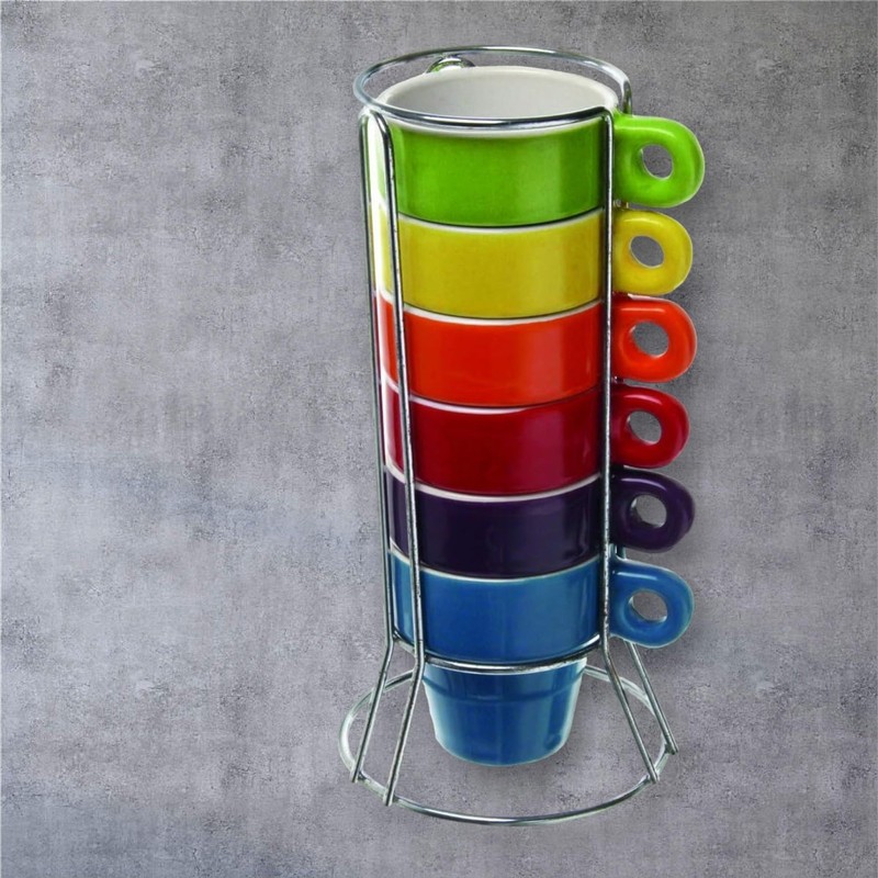 Quailitas Stackable Set of 6 Colourful Ceramic Espresso Mugs