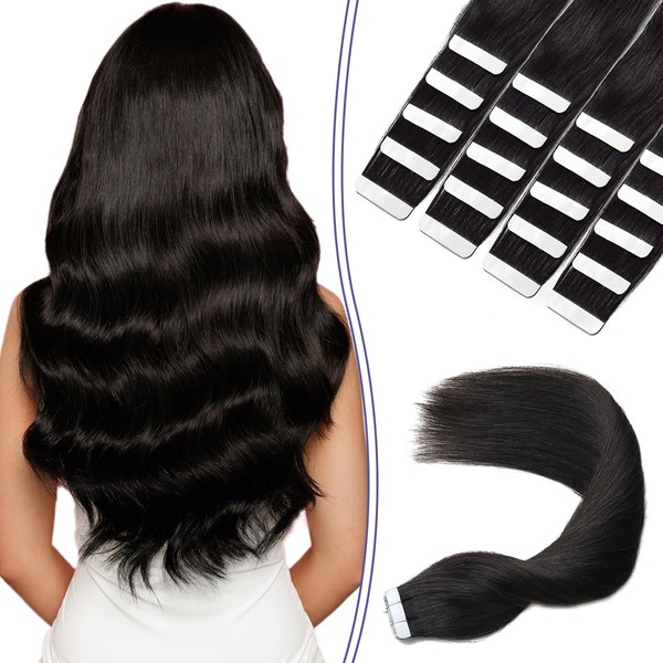 Sindra Tape Extensions Real Hair Natural Black 20 Pieces 50 g 35 cm Extensions Real Hair Invisible Tape in Extensions Real Hair Remy Real Hair Extensions Silky Straight Skin Weft Tape Ins #1B 14