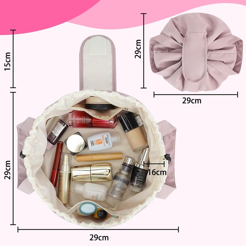 HTTDSLF Makeup Bag, Drawstring Makeup Bag, Cosmetic Bag Flat Lay