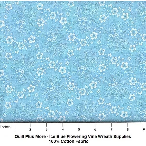 MDG Ice Blue Flowering Vine Wreath Supplies 100% Cotton Fabric