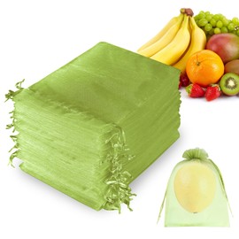 100 Pieces Fruit Protection Bags,6x8 Inch Fruit Netting Bags,Drawstring Fruit Bags for Fruit Trees,Mesh Fruit Protectors,Garden Plant Net Barrier Bag for Grapes,Pear,Mangoes (Light Green)