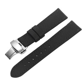 Nice Pies Premium Canvas Nylon Genuine Leather Strap Bracelet Double Press Butterfly Buckle Watch Band for Men's Sports Military Accessories 18/20/22/24mm (22mm, Black)